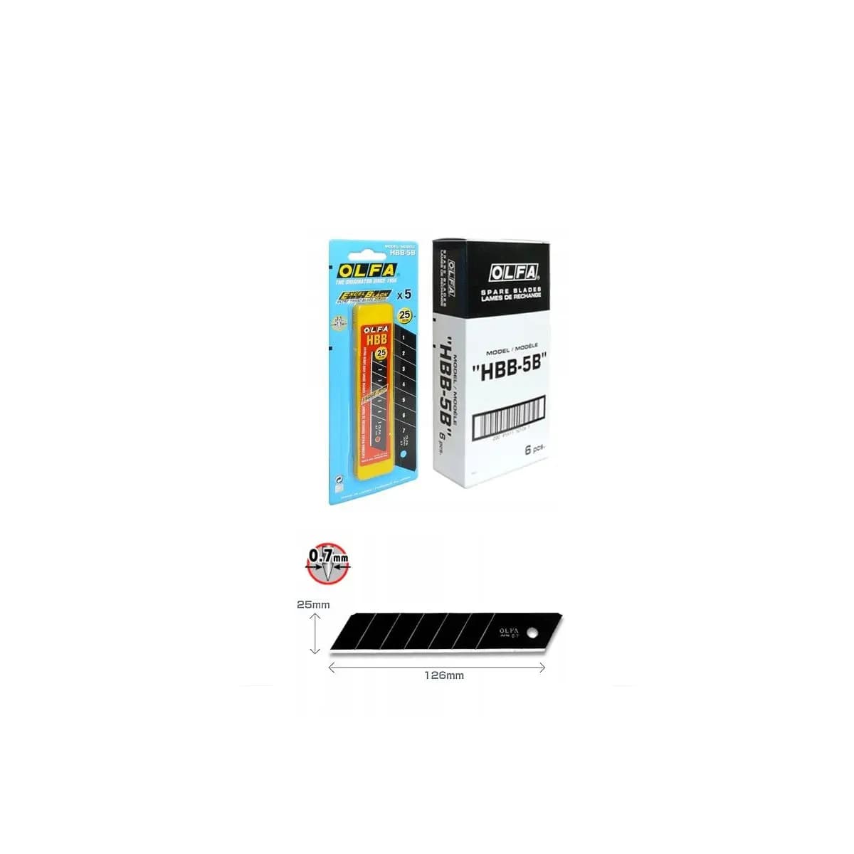 Náhradné čepele OLFA HBB-5B 25 mm, extra ostré, 5 ks – produktová fotografia, SKU 8200045