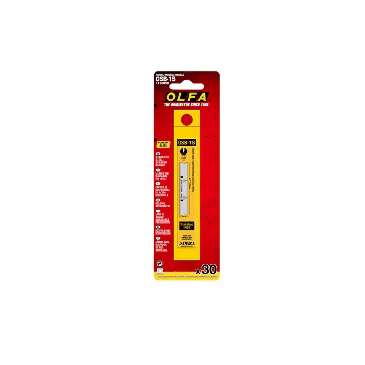Nerezové škrabkové čepele OLFA GSB-1S 18 mm, 30 ks – produktová fotografia, SKU 8200046