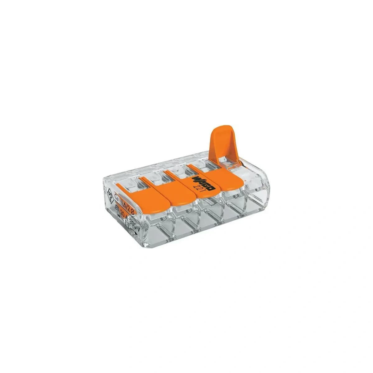 Páková svorka WAGO 221-415, 5 vodičov, 0,2–4 mm² – produktová fotografia, SKU 8200063