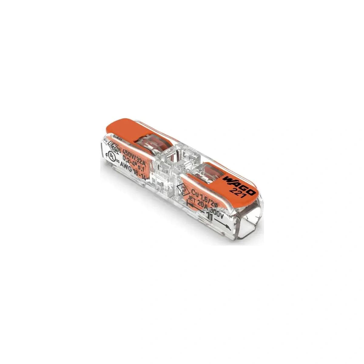 Inline páková svorka WAGO 221-2411, 2 vodiče, 0,2–4 mm² – produktová fotografia, SKU 8200066